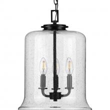 Progress P500239-031 - Winslett Collection Three-Light Matte Black Clear Seeded Glass Coastal Pendant Light