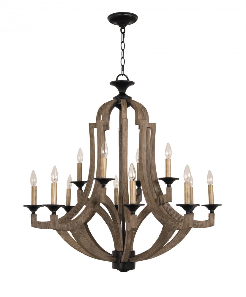 Winton 12 Light Chandelier in Weathered Pine/Bronze