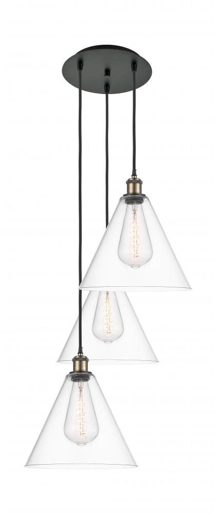 Berkshire - 3 Light - 19 inch - Black Antique Brass - Cord Hung - Multi Pendant