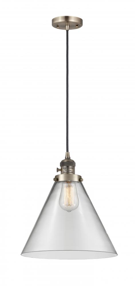 Cone - 1 Light - 12 inch - Antique Brass - Cord hung - Mini Pendant