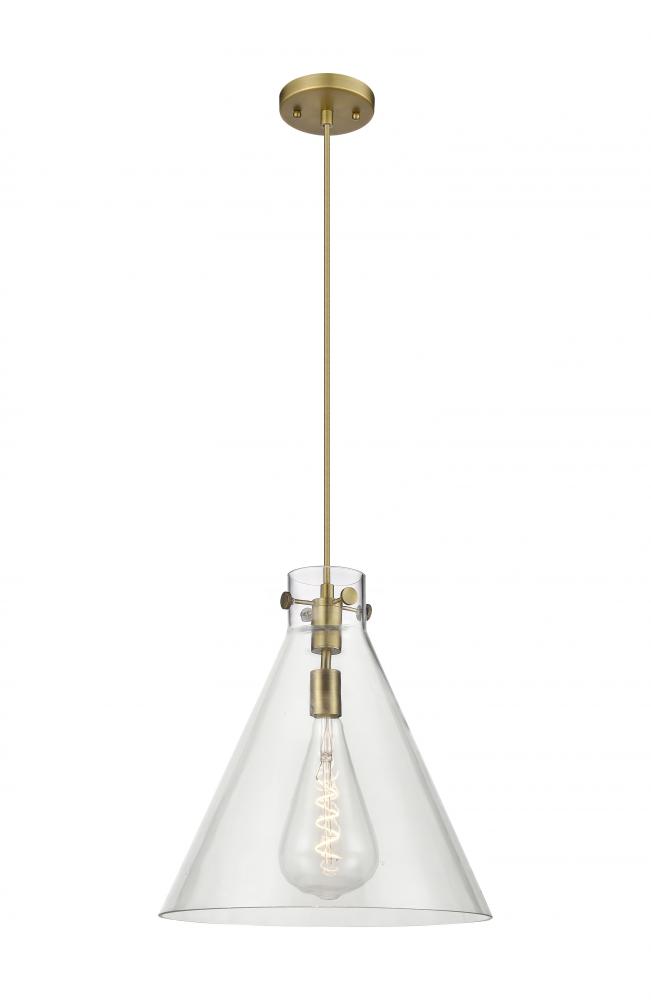 Newton Cone - 1 Light - 16 inch - Brushed Brass - Cord hung - Pendant