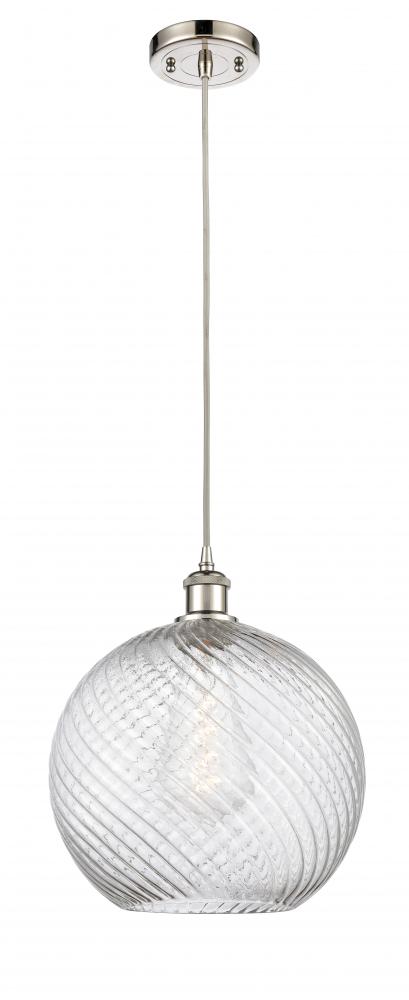 Athens Twisted Swirl - 1 Light - 12 inch - Polished Nickel - Cord hung - Mini Pendant