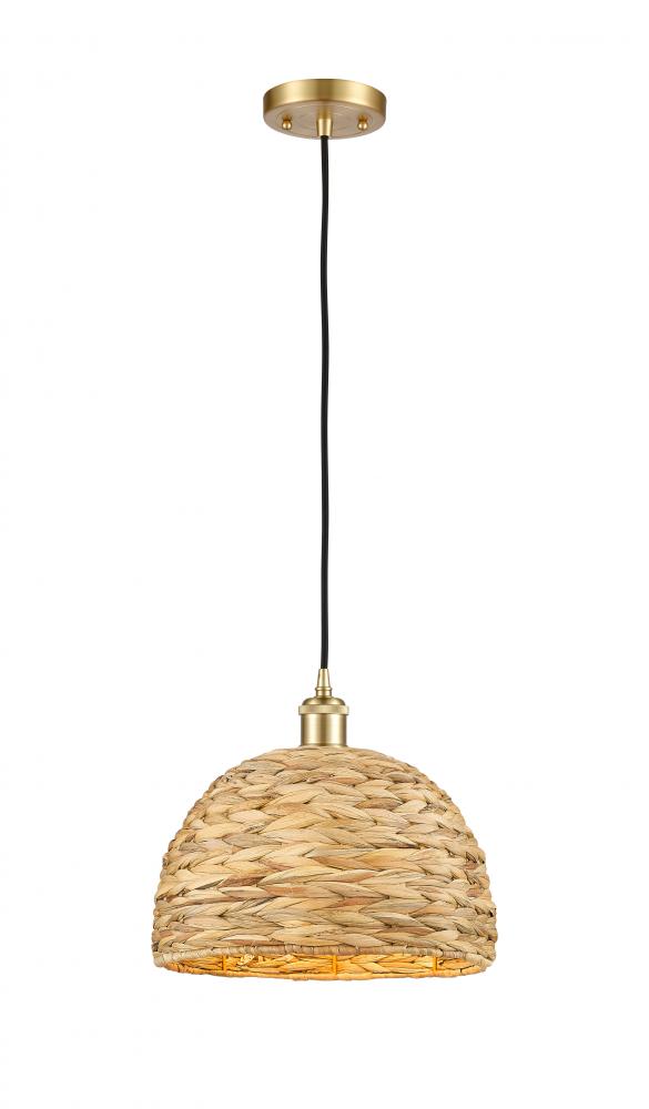 Woven Rattan - 1 Light - 12 inch - Satin Gold - Mini Pendant