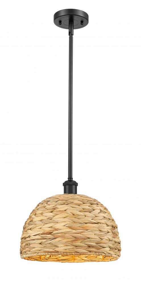 Woven Rattan - 1 Light - 12 inch - Matte Black - Mini Pendant