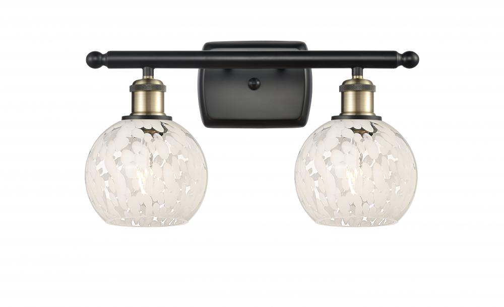 White Mouchette - 2 Light - 16 inch - Black Antique Brass - Bath Vanity Light