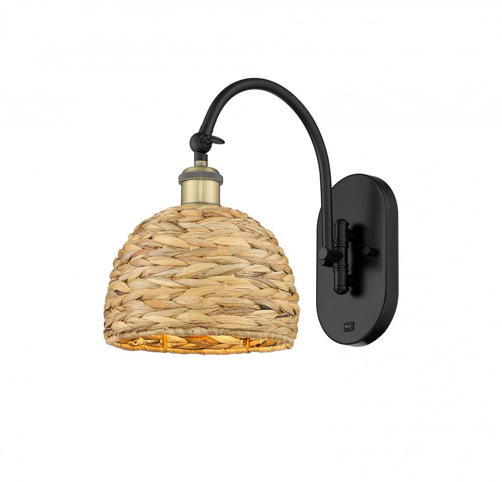 Woven Rattan - 1 Light - 8 inch - Black Antique Brass - Sconce