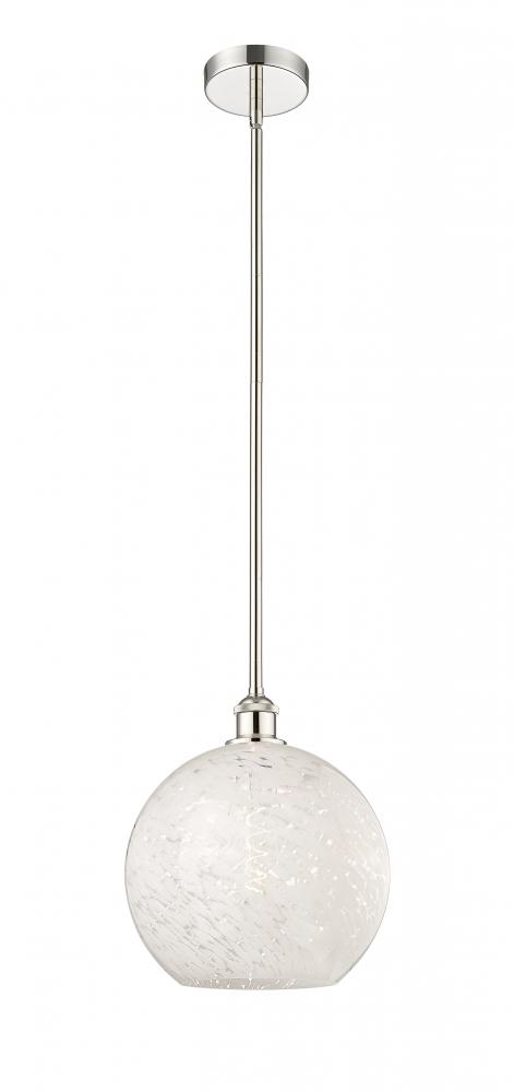 White Mouchette - 1 Light - 12 inch - Polished Nickel - Stem Hung - Mini Pendant