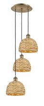 Innovations Lighting 113B-3P-AB-RBD-8-NAT - Woven Rattan - 3 Light - 15 inch - Antique Brass - Cord hung - Multi Pendant