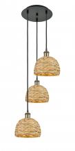 Innovations Lighting 113B-3P-BAB-RBD-8-NAT - Woven Rattan - 3 Light - 15 inch - Black Antique Brass - Cord hung - Multi Pendant