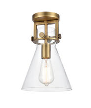 Innovations Lighting 411-1F-BB-8CL - Newton Cone - 1 Light - 8 inch - Brushed Brass - Flush Mount