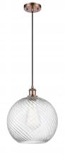 Innovations Lighting 516-1P-AC-G1214-12 - Athens Twisted Swirl - 1 Light - 12 inch - Antique Copper - Cord hung - Mini Pendant