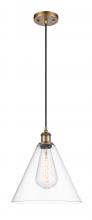 Innovations Lighting 516-1P-BB-GBC-122 - Berkshire - 1 Light - 12 inch - Brushed Brass - Cord hung - Mini Pendant