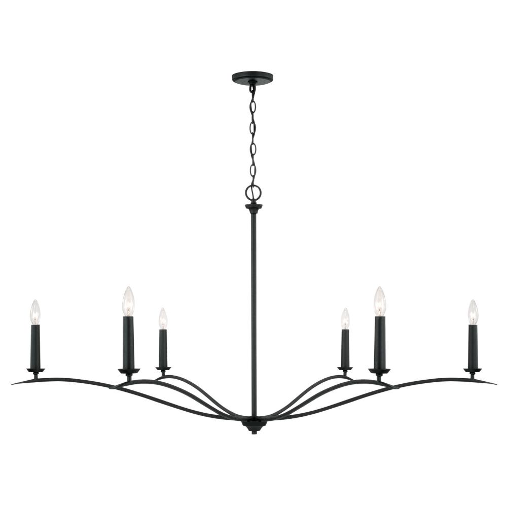 6-Light Elongated Chandelier in Black Iron